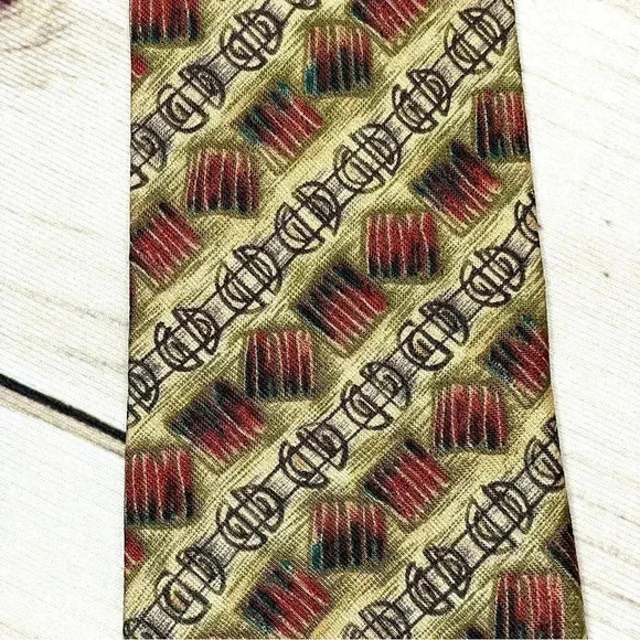 Pattinni Mens Silk Tie Extra Long 61.25” Long Tan Gold Black 4” Wide - Picture 3 of 8